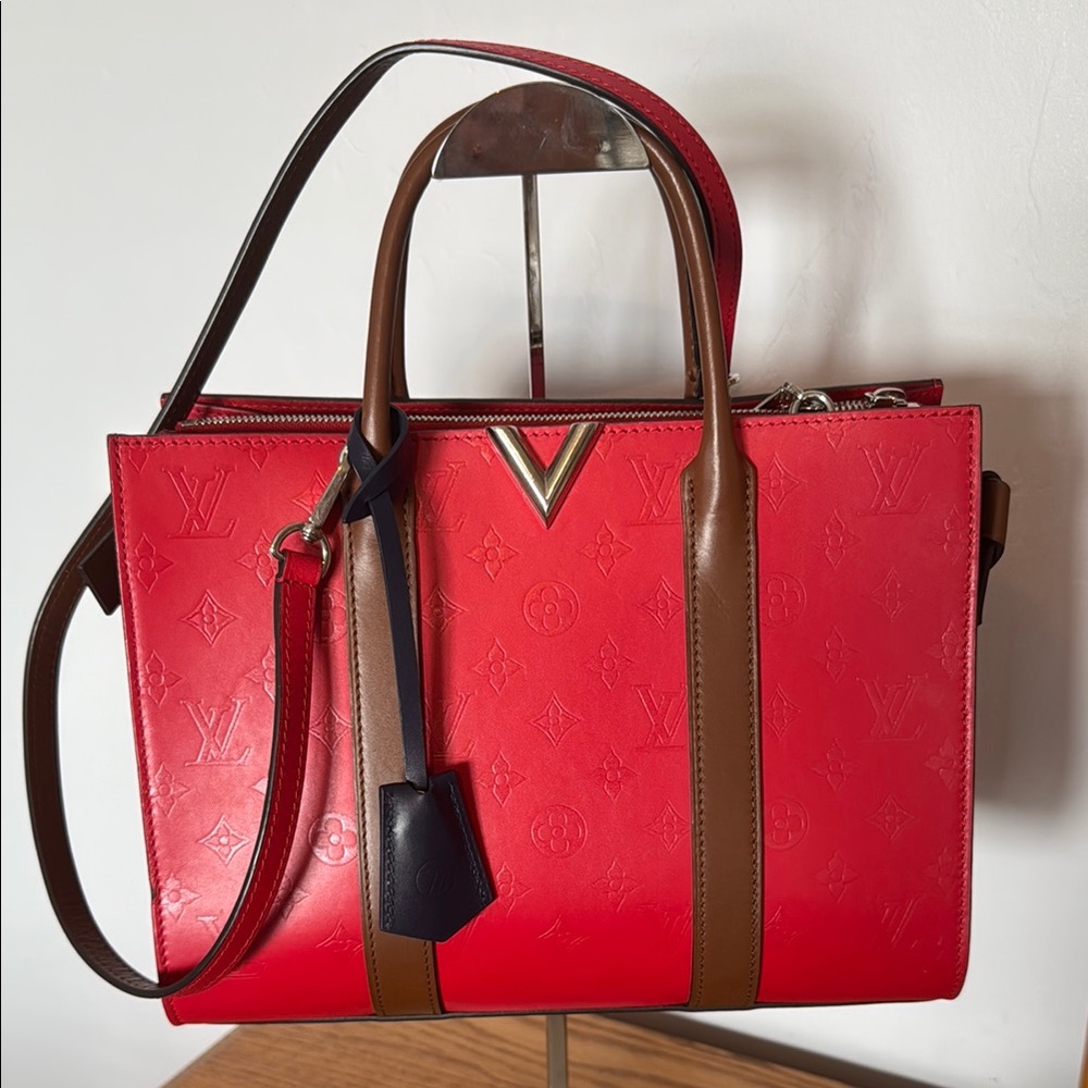 Louis Vuitton Red and Brown Satchel with V-Shaped Detail